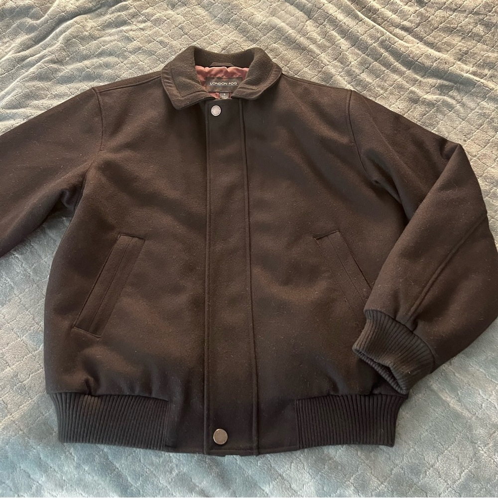 London Fog Men's Black wool Bomber Jacket Coat super warm S